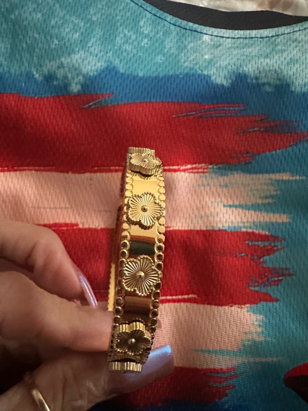 Gold Floral Metal Cuff Bracelet